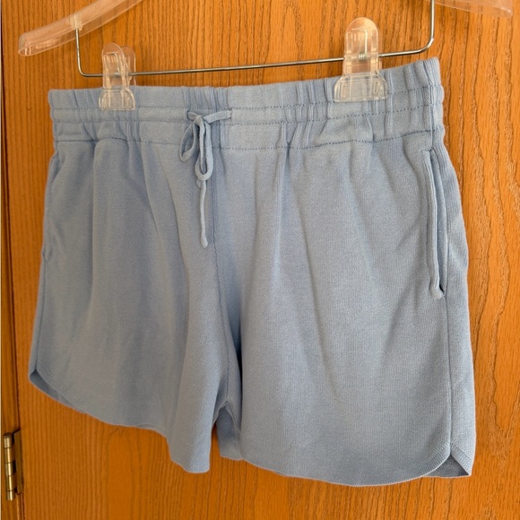 ZARA Light Blue Ribbed Drawstring Mid-Rise Athleisure Athletic Shorts Size M - Picture 2 of 11